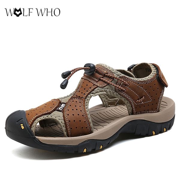 

new male shoes genuine leather men sandals summer men shoes waterproof beach sandals fashion outdoor casual sneakers size 36-46#, Black