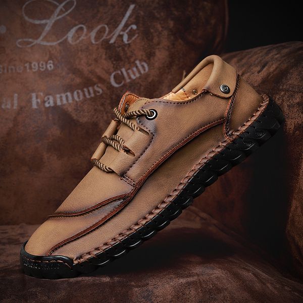 

dm327 new comfortable men casual shoes loafers men shoes plus size 48 loafers lace-up leather hand-stitched moccasins, Black