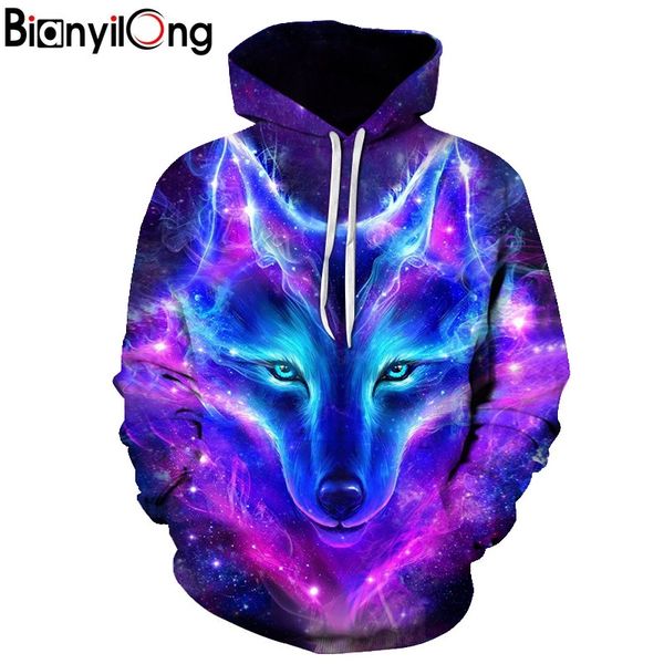 

2019 new wolf printed hoodies men 3d hoodies brand sweatshirts boy jackets quality pullover fashion tracksuits animal streetwear, Black