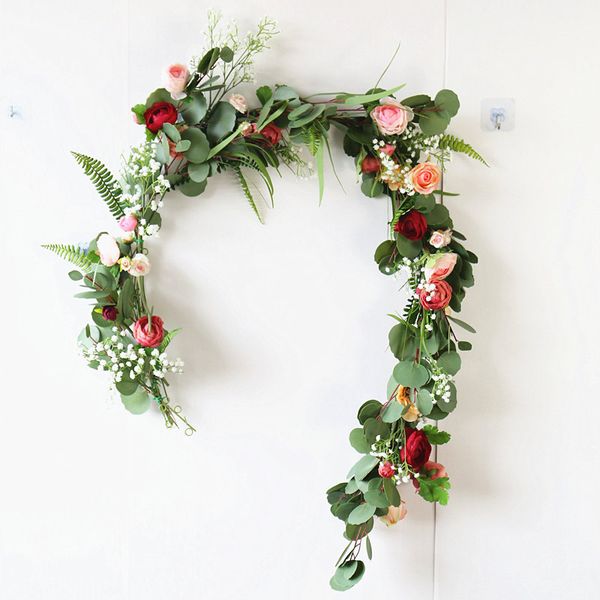

180cm artificial rose eucalyptus garlands artificial plant leaves vines greenery garland wedding backdrop home table arch decor