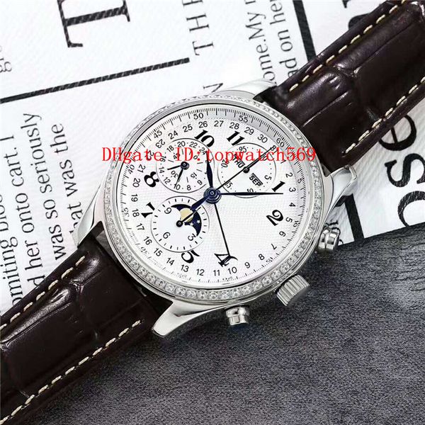 

new diamond master collection mens watch swiss 7751 automatic chronograph 28800 vph annual calendar moon phase sapphire cnc 316l steel, Slivery;brown