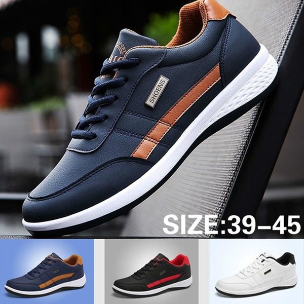 

men business casual shoes pu leather running shoes fashion lace up male outdoor walking jogging sports shoes casual sneakers, Black