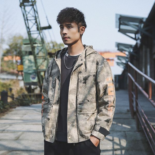 

fugoism men jackets 2019 camouflage zipper windbreakers hoodies streetwear hip hop jacket men's tactical casual, Black;brown