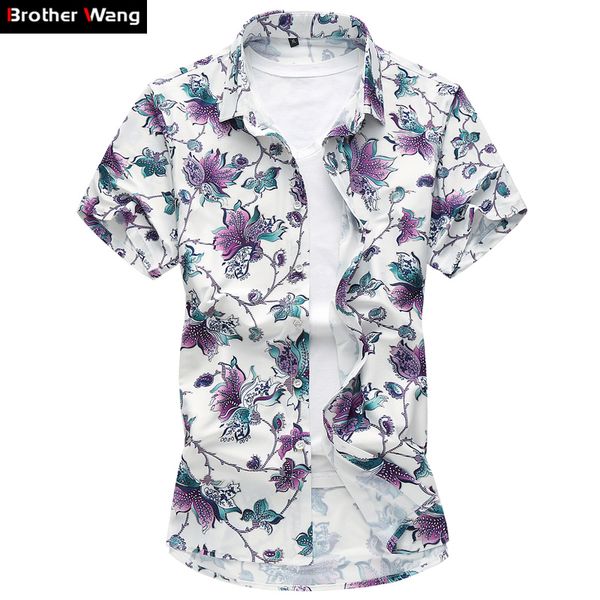 

brand men shirt summer thin section fashion short sleeve hawaiian floral shirt large size 5xl 6xl 7xl printed male casual shirt, White;black