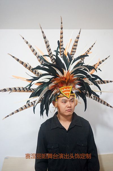 

african feather headdress, male and female general chieftain hat, high-grade feather decorations