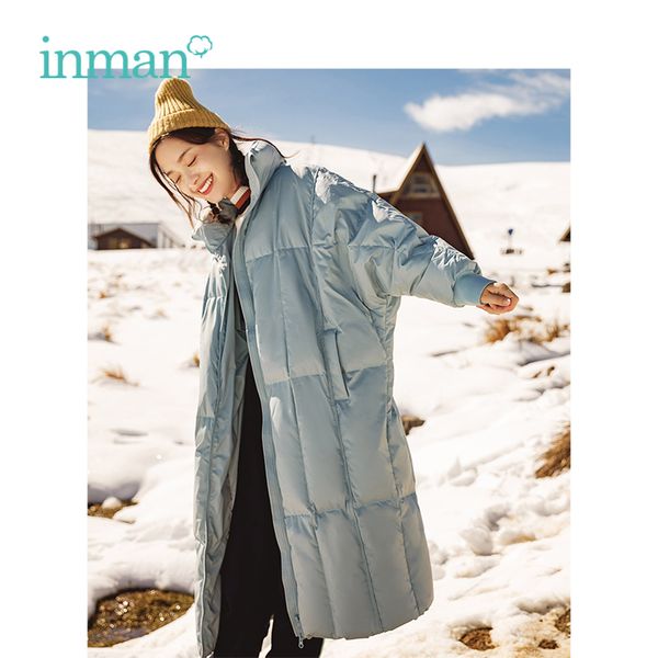 

inman 2018 women clothing winter stand collar keep warm wind protection korean loose style lady girl long down outerwear coat, Black