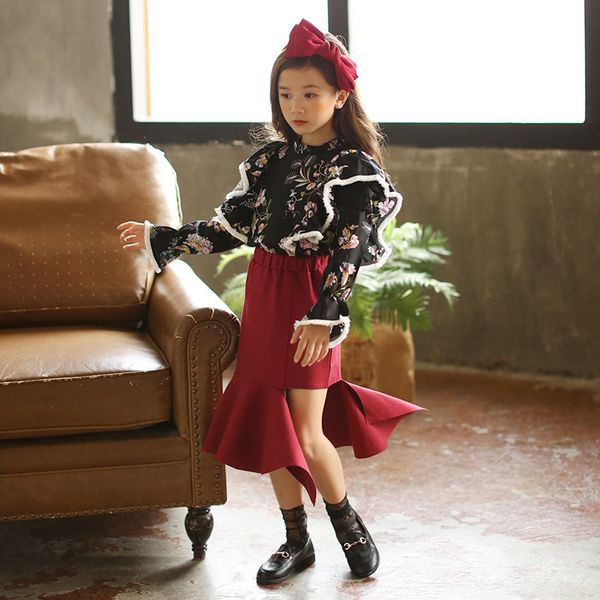 

floral pattern teenage girls clothes kid autumn spring fashion baby shirt girls blouse casual children clothing long sleeve, White;black