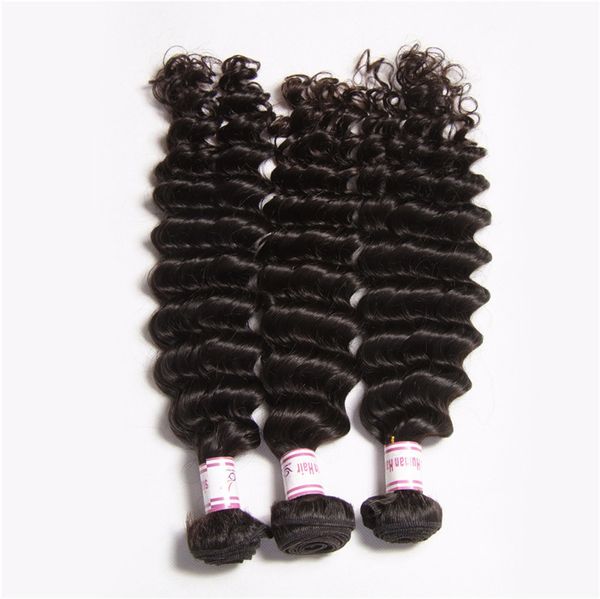 Extensões de Cabelo humano Tecer Cabelo Virgem Brasileiro Natural Preto 1b Cor 3 pacotes Cabelo Brasileiro Virgem Ondas Profundas pode Ser Tingido Barato