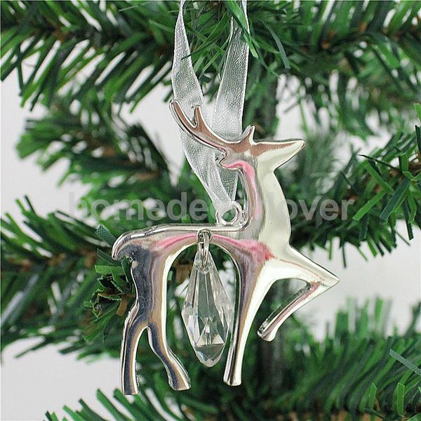 

christmas ornament silver alloy elk deer crystal hanging ornament with ribbon xmas home party decor