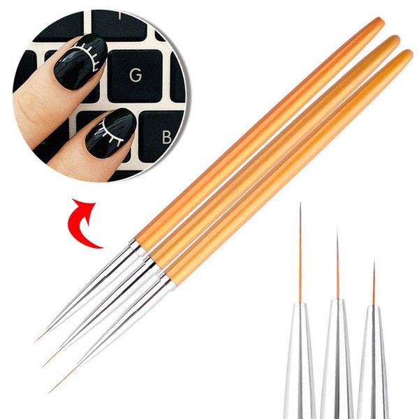 

3pcs/set professional gold metal handle nail art brush 3d nail tips liner drawing painting pen uv gel manicure brushes tool kit, Yellow