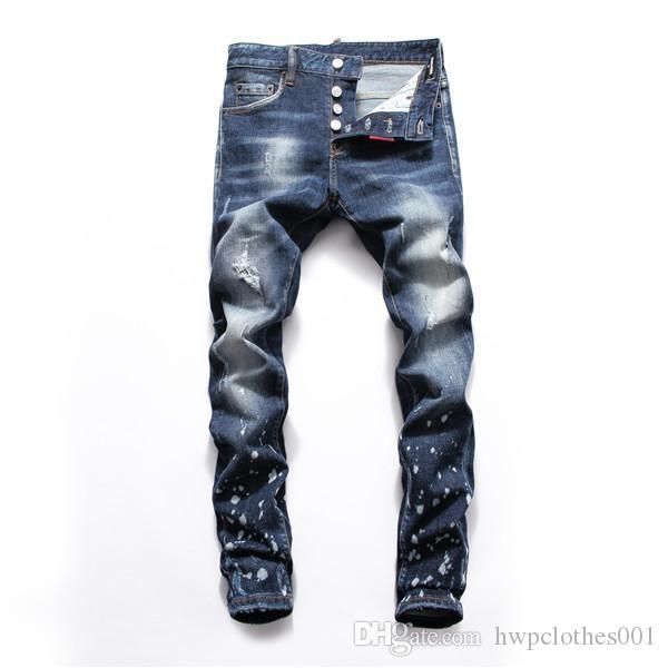 

2020 new designer jeans mens joggers skinny washed motocycle denim pants brand hip hop biker mens ripped trousers, Blue