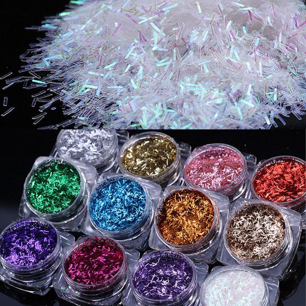 

striped flakes manicure nail art decoration 12 colors stripe shape nail sequins 1g colorful stripe white glitter paillette, Silver;gold