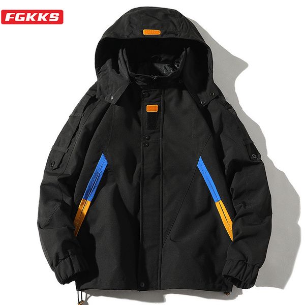 

fgkks brand men jackets original hooded men's trend clothing jacket coats street warm windproof jackets male, Black;brown