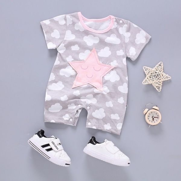 

summer baby romper cotton short sleeve newborn baby boys girls clothes, Blue