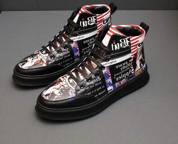 

мужская мода кроссовки новое прибытие весна высокий верх граффити ботильоны мужчины досуг хип-хоп ботинки панк-стрит сапоги, Black