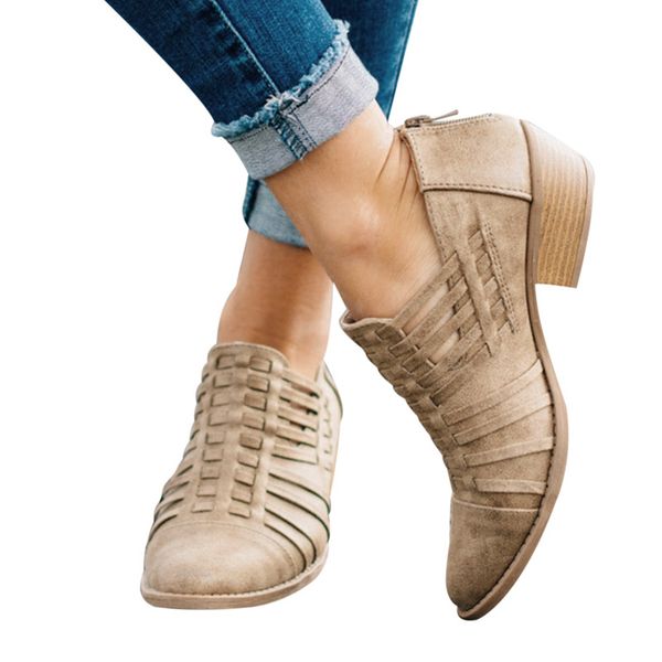 

2020 women's solid zippers ankle boots ladies classic pointed toe shoes female casual comfortable hollow out footwear plus size, Black