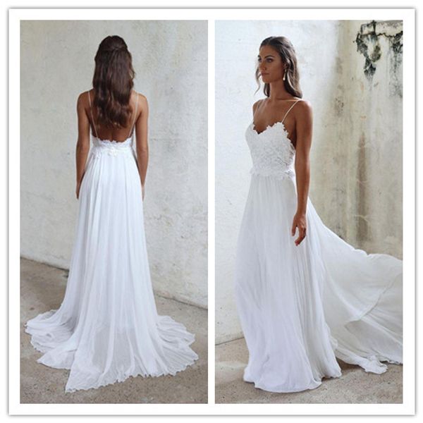 

простые пляжные свадебные платья по индивидуальному заказу line без рукавов кружева аппликация свадебные платья с открытой спиной, White