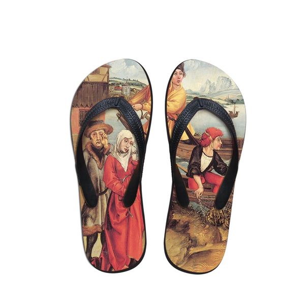 

outside man flip flops beach anti-slip sandals casual anti-slip shoes christ's crucifixion painting print home slippers, Black