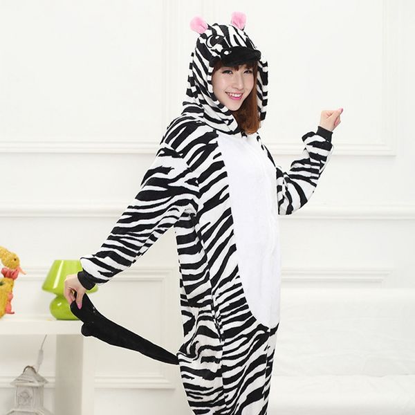 

onesie anime women costumes zebra cosplay cartoon animal sleepwear winter warm flannel hooded pajama, Black;red