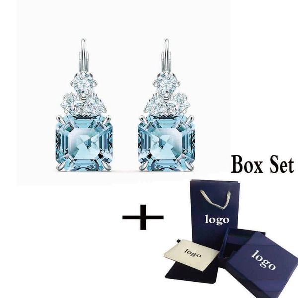 

2020 fashion swa new shiny and exquisite earrings with blue square decoration ladies jewelry romantic gifts ing, Golden;silver