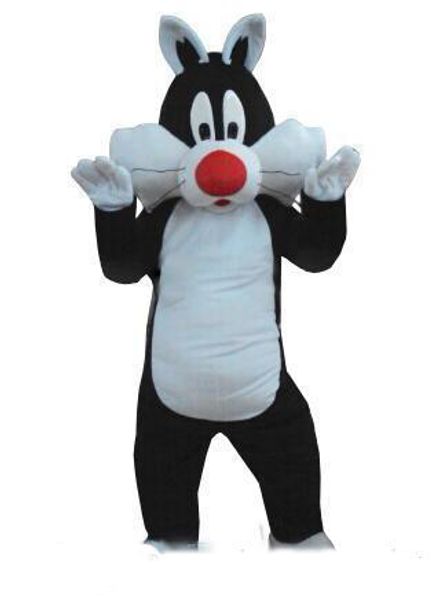 2018 Heißer Verkauf Sylvester Katzenmaskottchenkostüm für erwachsenes Tier groß schwarz mit weiß Halloween Purim Party