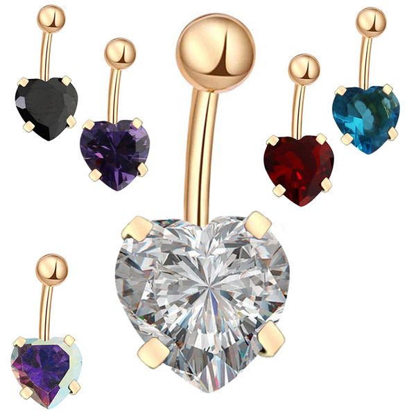 

14 г сердце циркон драгоценными камнями стиль пупка кольцо пирсинг ювелирные изделия пирсинг пупка 316l нержавеющей стали серьги живота, Slivery;golden