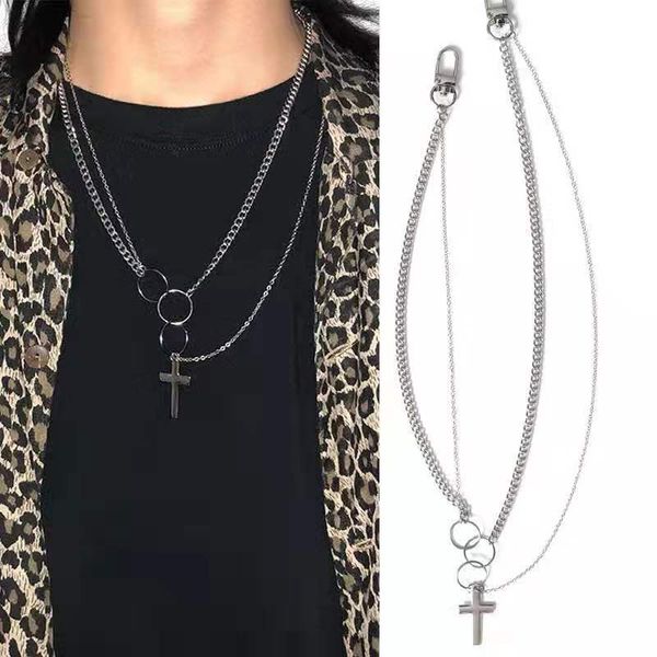 

new summer hip hop multilayer chain necklace women/men punk ring cross pendant necklace emo grunge goth jewelry, Golden;silver