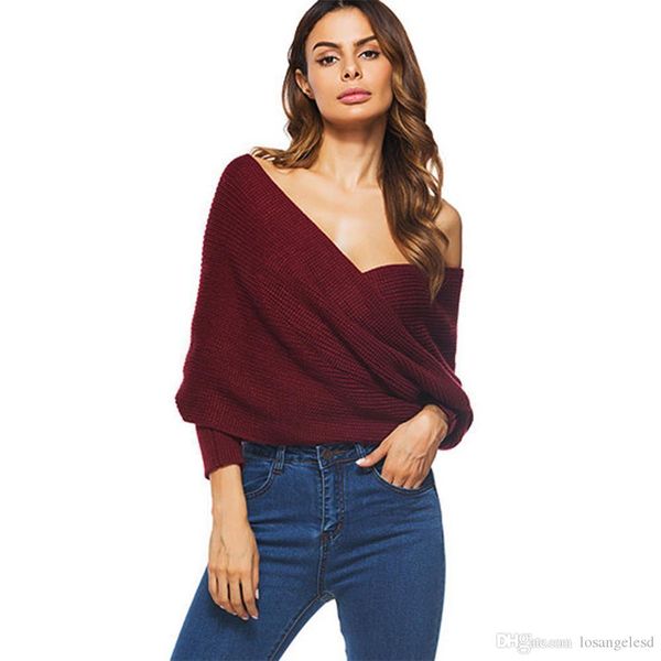 

neck cross knitting winter sweater women fashion down sleeve pullover female pop nice autumn winter casual jumper, White;black