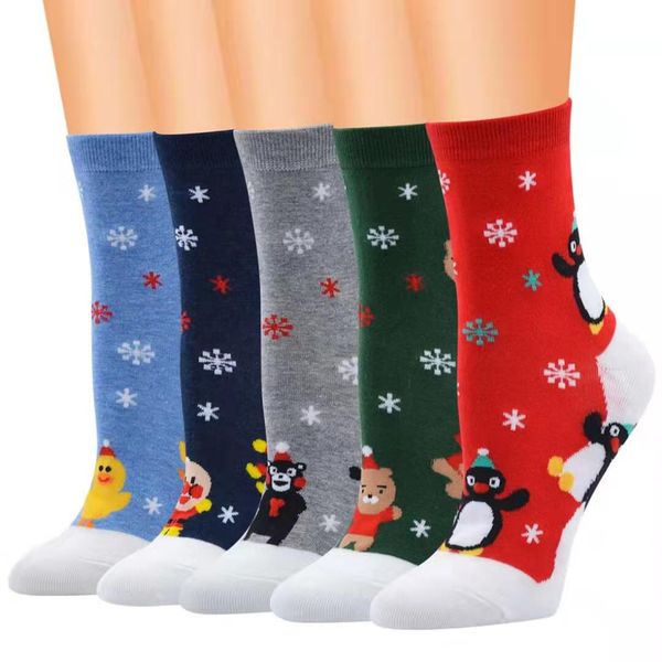 

christmas socks for women new year holiday cartoon penguin bear chicken casual sport socks running hikiing traveling high socks eur 33-39, Black;white