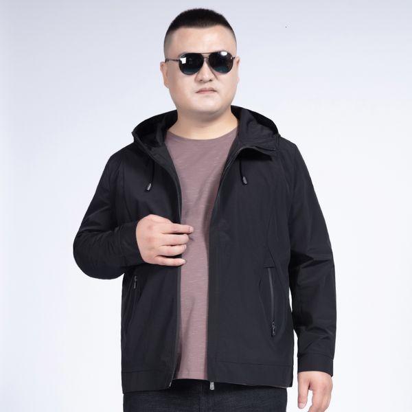 

plus 10xl 8xl 6xl 5xl brand men jacket black casual solid color hooded loose bomber windbreaker coat trend hip hop streetwear, Black;brown