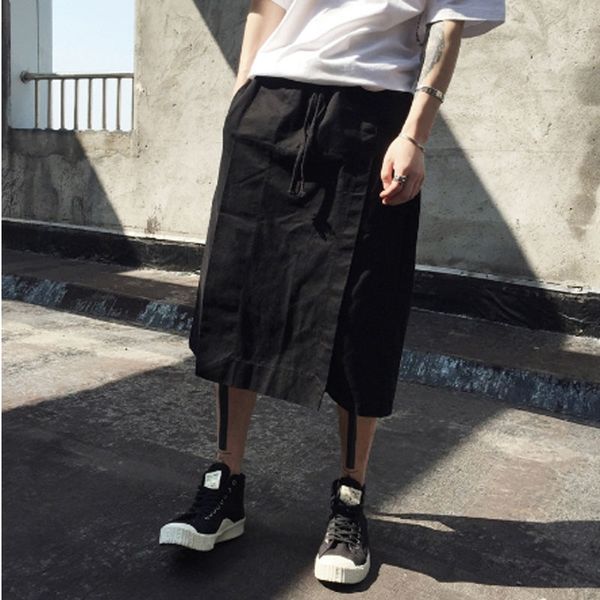 

homens patchwork hip hop calÃ§as harÃ©m do punk boate cantor dj stage streetwear calÃ§as culottes dos homens irregular desig, Black