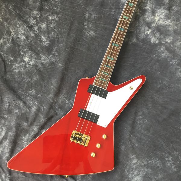 

2020 manufacturer custom 4-string red electric bass bass guitar, rosewood fingerboard, gold hardware, fingerboard color shell inla