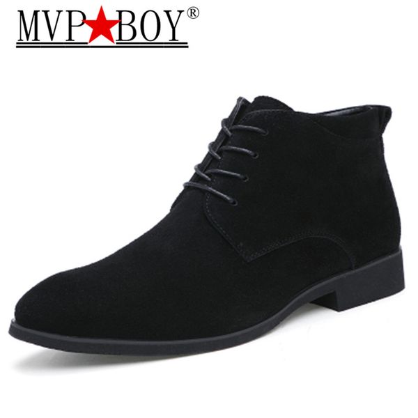 

mvp boy genuine leather men ankle boots breathable men leather boots high shoes outdoor casual winter shoes botas homme, Black