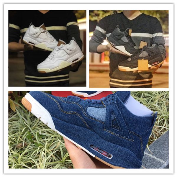 

new 4 iv black white blue men basketball shoes trainers jean sports sneakers outdoor size 7-13