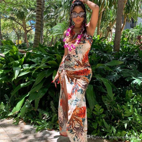 

summer floral print female dress fashion designer crew neck ladies dresses casual panelled slim women clothing with split, Black;gray