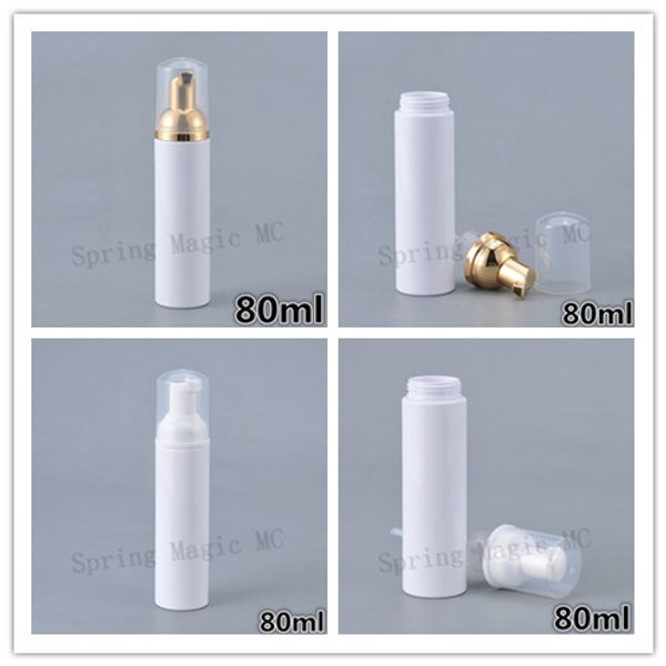 

80ml white foam pet plastic bottle with clear lid,gold/white pump mousse foaming bottles for facial cleanser/shampoo containe