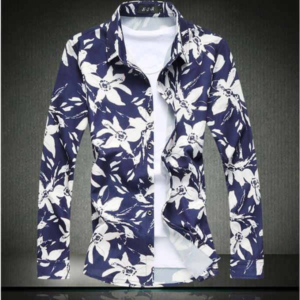 

blue white printed mens shirts casual slim fit floral hawaiian shirt long sleeve casua men printed casual slim fit hip hop shirt, White;black