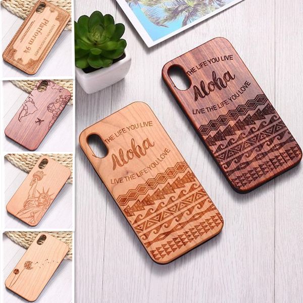

genuine wood case for iphone 11 xs max xr hard cover carving wooden phone shell for samsung bamboo housing luxury s9 retro protector