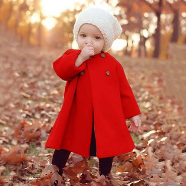 

winter baby girl jackets clothes 2018 woolen windbreaker coats kids princess cloak button outwear for girls overcoat clothing, Blue;gray