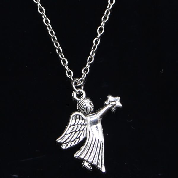 

20pcs new fashion necklace 26x23mm guardian angel star silver pendants short long women men colar gift jewelry choker