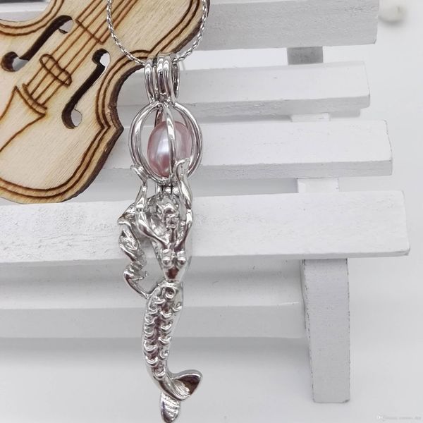

новый mermaid pearl клетка подвеска ожерелье медь вступительные жемчуг подвески locket клетки ювелирные изделия подвески ожерелье для женщин, Silver