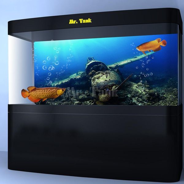 

customized large aquarium background poster with self-adhesive high definition aircraft wreck pvc fish tank picture decoration