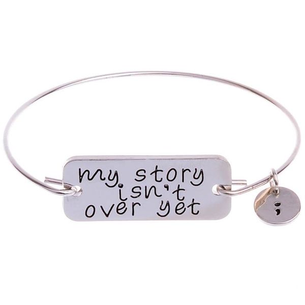 

my story isn't over yet bracelet silver gold dog tag letter bangle band cuff luxury designer jewelry women bracelets fashion, Golden;silver