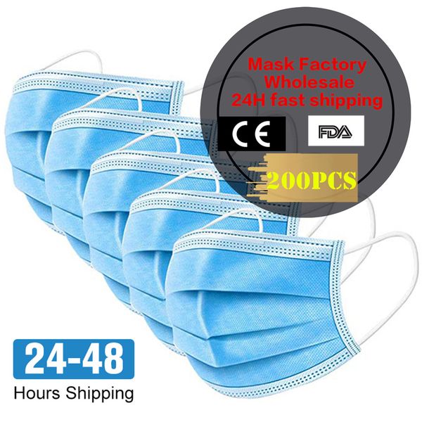 

wholesale 200pcs ce/fda face mouth anti virus mask disposable protect 3 layers filter dustproof earloop non woven mouth masks