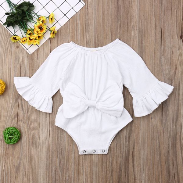 

2019 baby summer clothing newborn infant baby girl bowknot bodysuits clothes flare long sleeve jumpsuit bow outfit playsuits, White