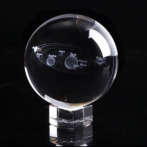 

2019 new 6cm 3d solar system globe crystal ball led light base model sphere glass ball home decor gift item