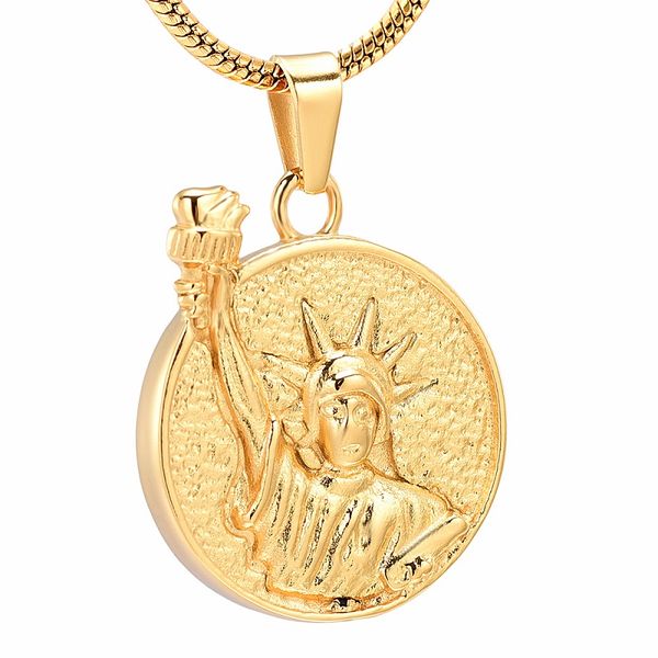 

ijd9818 из нержавеющей стали золотая статуя свободы круглый кремация мемориал подвеска для пепла урна медальон ожерелье на подарок унисекс ю, Silver