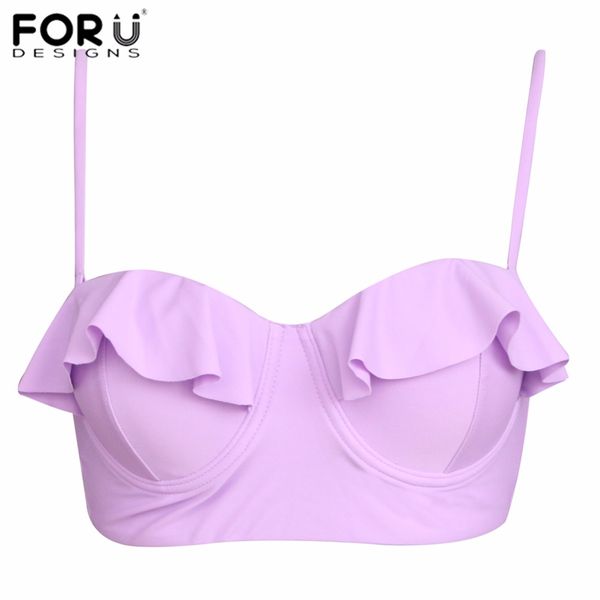 

forudesigns 2018 women halter neck swim bikini bandeau swimwear violet push up underwire strapless bra strappy bralette top