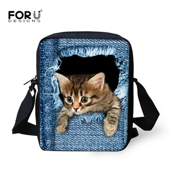 

forudesigns women messenger bags 3d denim animal shoulder bag handbags cute cat messenger bags children crossbody bag for girls