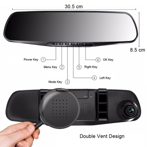 

4.3 inch ips touch screen car dvr full hd 1080p recorder dual lens with rear view mirror auto registrator dash camera dvr